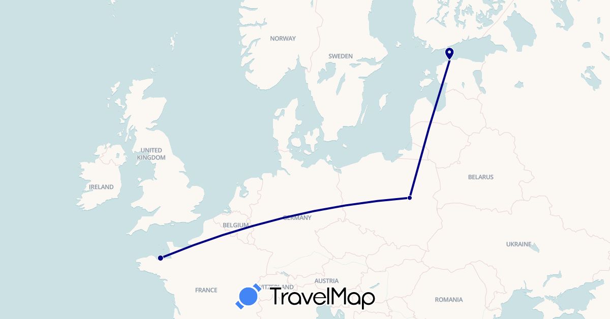 TravelMap itinerary: driving in Estonia, France, Poland (Europe)
